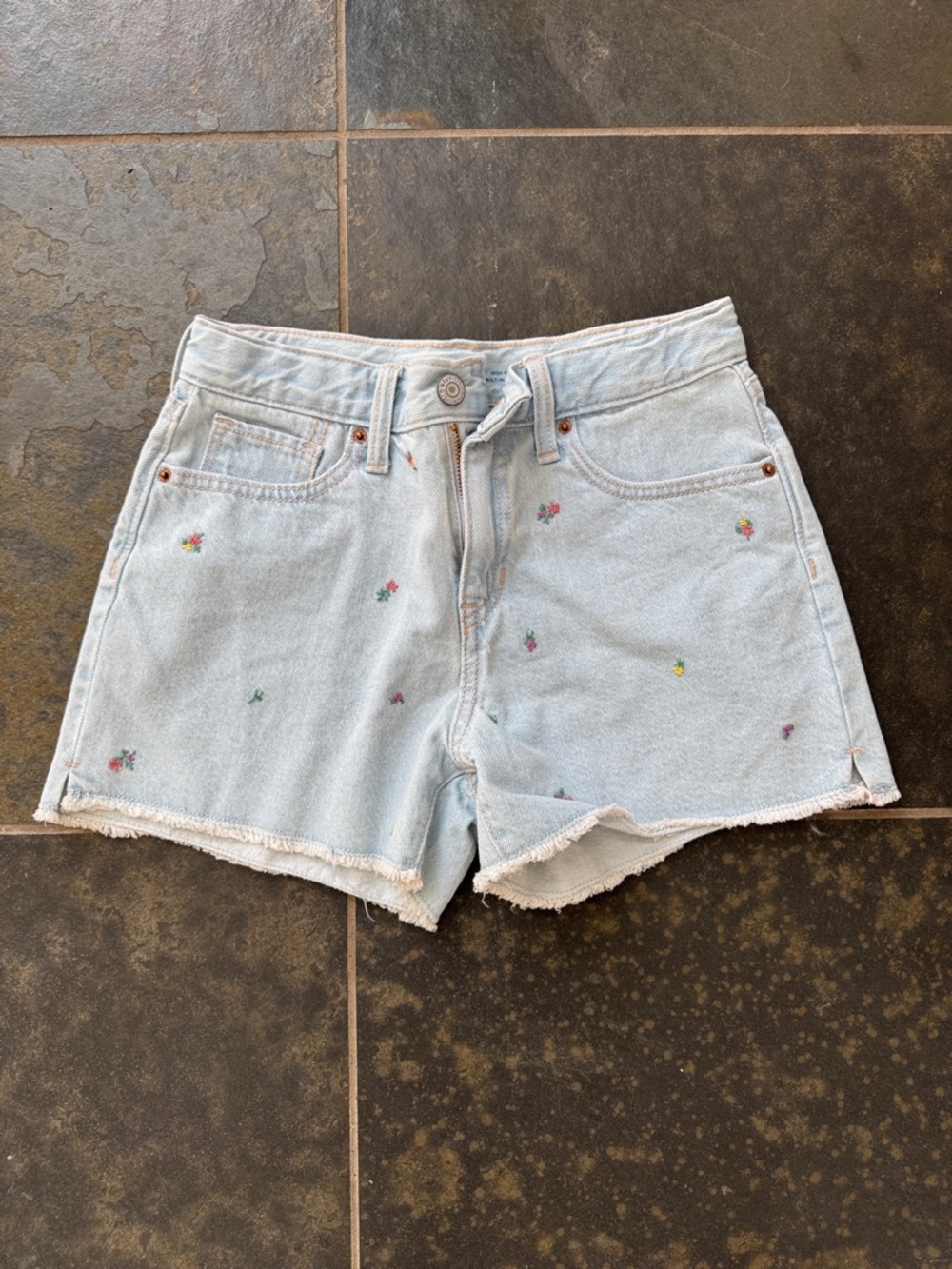 Old Navy Light Blue Denim Shorts with Floral Embroidery